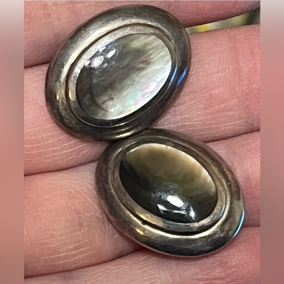 Vintage Sterling Abalone Pierced Earrings - Picture 3 of 9